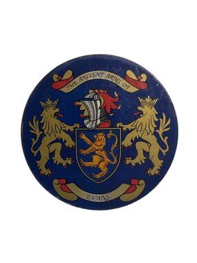 The Ancient Arms Of Evans Round Coaster Cork Backed 4" Diameter Blue & Gold Shie